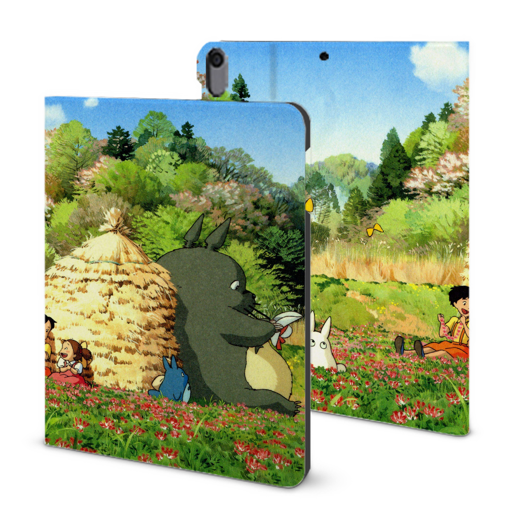 （画像用） となりのトトロ 草壁メイ 草壁サツキ My Neighbor Totoro Satsuki Kusakabe Mei Kusakabe IPad ケース ブック型 PUレザー TPU 耐衝撃 軽量 薄型 ペン収納なし 全面保護 IPad 各モデル対応